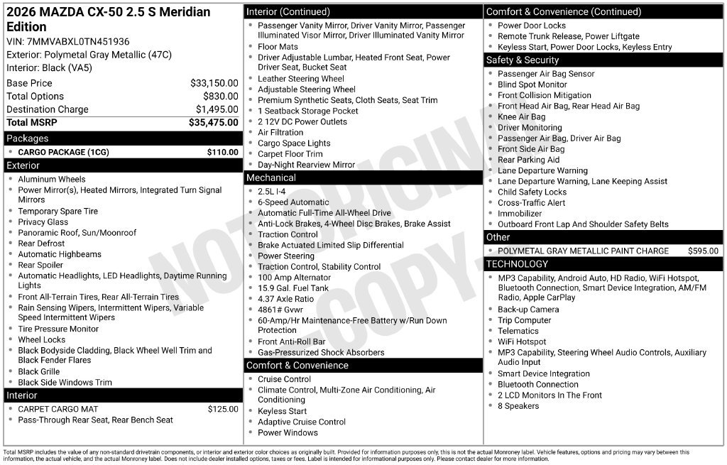 Certified 2026 MAZDA CX-50 Meridian Edition w/ Cargo Package AWD/4WD image 21