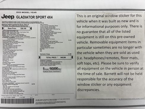 Certified 2025 Jeep Gladiator Sport AWD/4WD image 2
