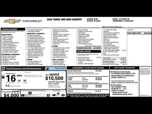 Used 2025 Chevrolet Tahoe High Country AWD/4WD image 3