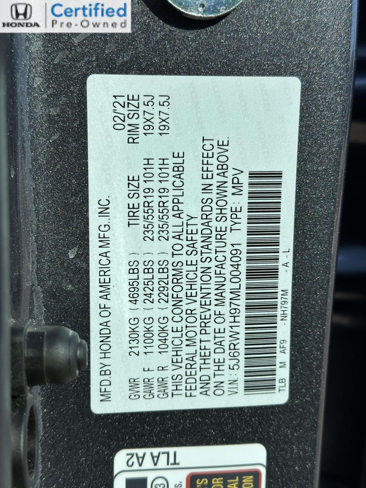 Certified 2021 Honda CR-V Touring image 32