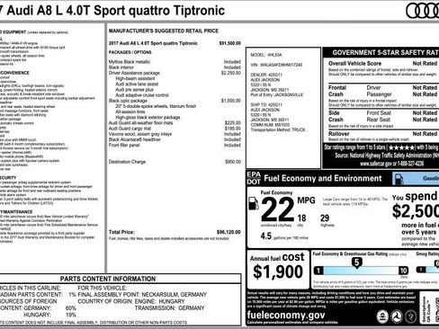 Used 2017 Audi A8 L 4.0T w/ Driver Assistance Package image 3