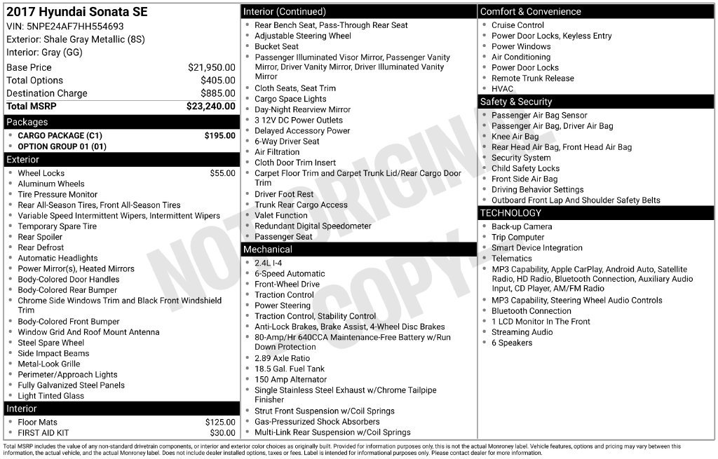 Used 2017 Hyundai Sonata SE w/ Cargo Package FWD image 2