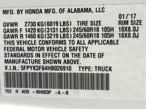 Used 2017 Honda Ridgeline RTL-T image 44
