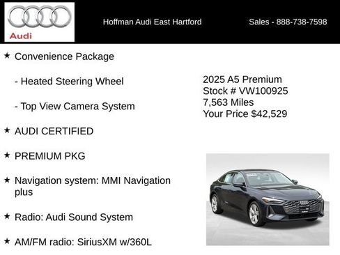 Certified 2025 Audi A5 2.0T Premium w/ Convenience Package AWD/4WD image 6