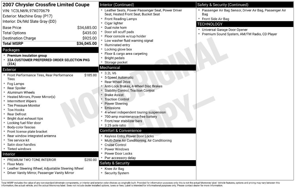 Used 2007 Chrysler Crossfire Limited RWD image 3