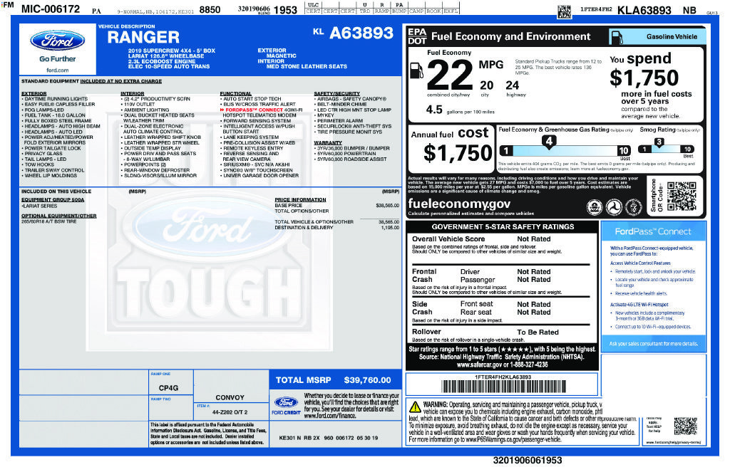 Used 2019 Ford Ranger Lariat AWD/4WD image 6