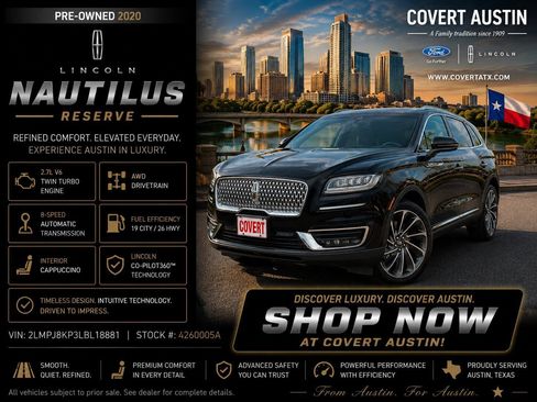 Certified 2020 Lincoln Nautilus Reserve w/ Equipment Group 202A AWD/4WD image 1