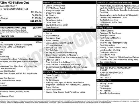 New 2026 MAZDA MX-5 Miata Club w/ Brembo/BBS Recaro Package RWD image 22