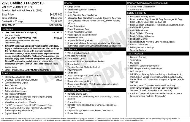 Used 2023 Cadillac XT4 Sport w/ LPO, Onyx Lite Package FWD image 34