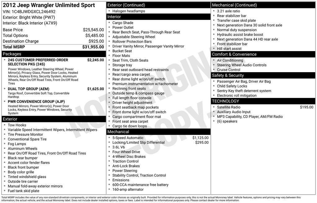 Used 2012 Jeep Wrangler Unlimited Sport AWD/4WD image 30