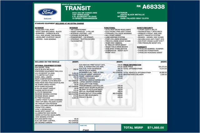 Used 2024 Ford Transit 250 148 High Roof AWD w/ RV Prep Package image 62