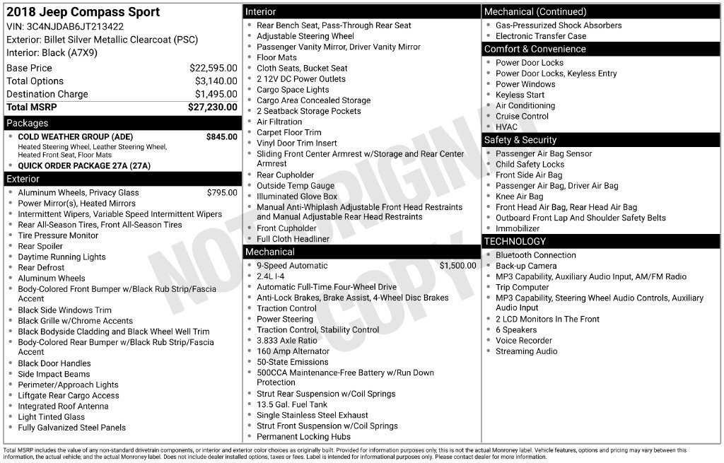 Used 2018 Jeep Compass Sport w/ Cold Weather Group AWD/4WD image 3