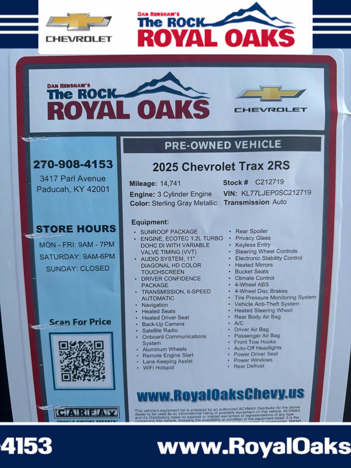 Used 2025 Chevrolet Trax RS w/ Sunroof Package FWD image 29