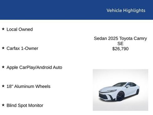 Used 2025 Toyota Camry SE FWD image 2