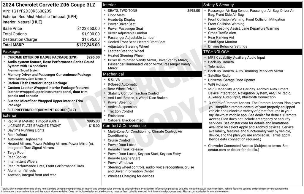 Used 2024 Chevrolet Corvette Z06 w/ Chrome Exterior Badge Package RWD image 3