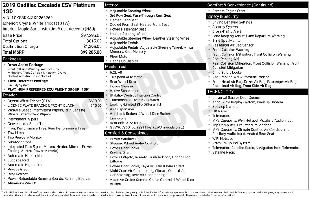 Used 2019 Cadillac Escalade ESV Platinum RWD image 44