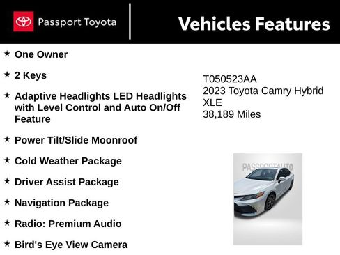 Used 2023 Toyota Camry XLE w/ Navigation Package FWD image 9