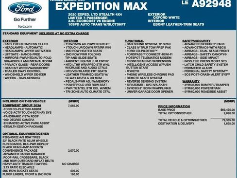 Used 2020 Ford Expedition Max Limited w/ Equipment Group 303A AWD/4WD image 2