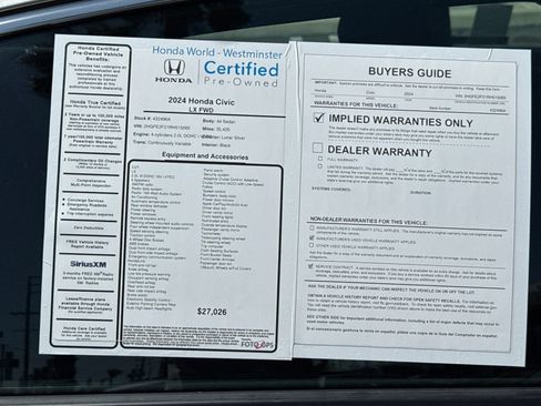 Certified 2024 Honda Civic LX image 27
