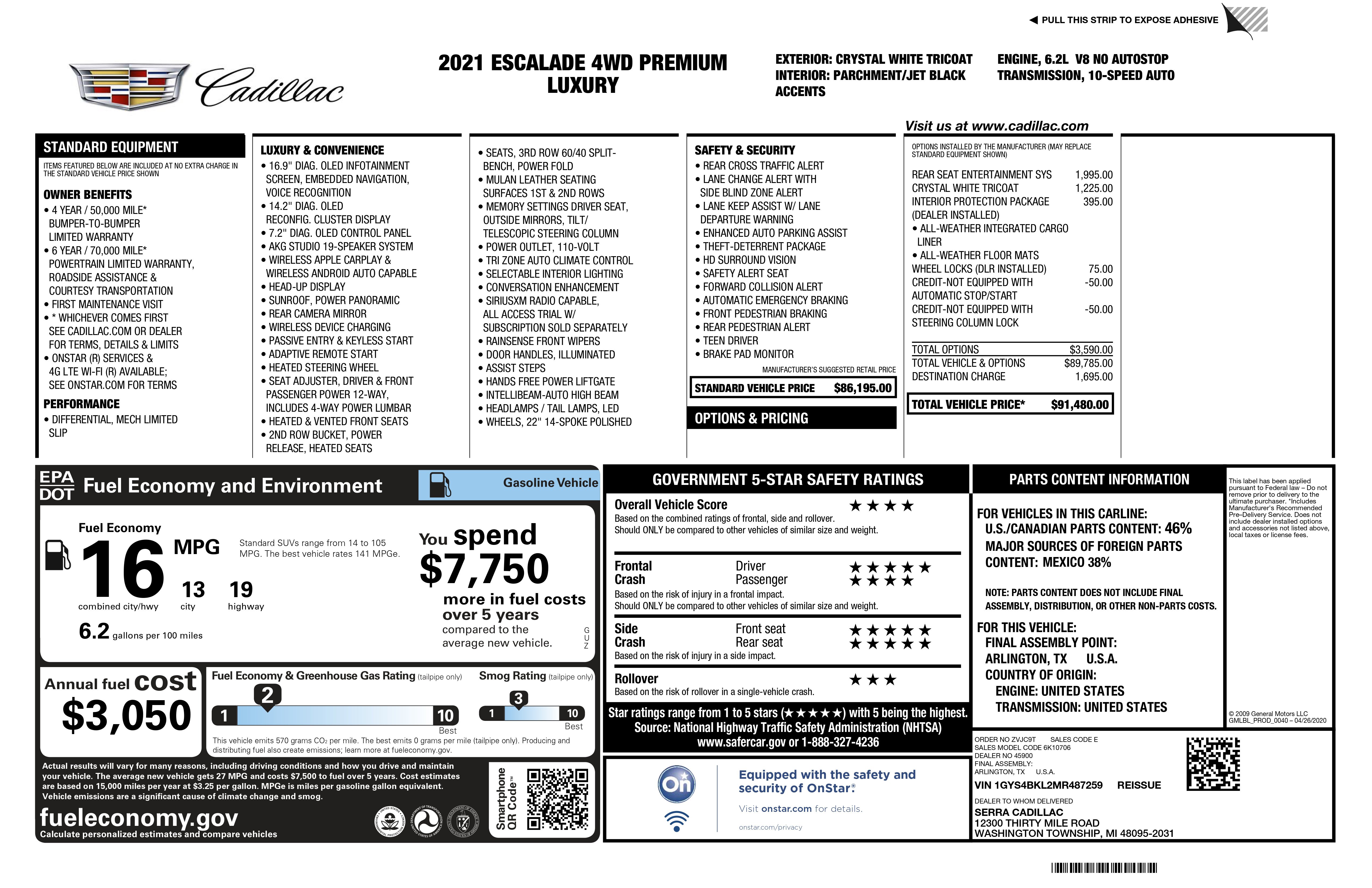 Certified 2021 Cadillac Escalade Premium Luxury AWD/4WD image 2