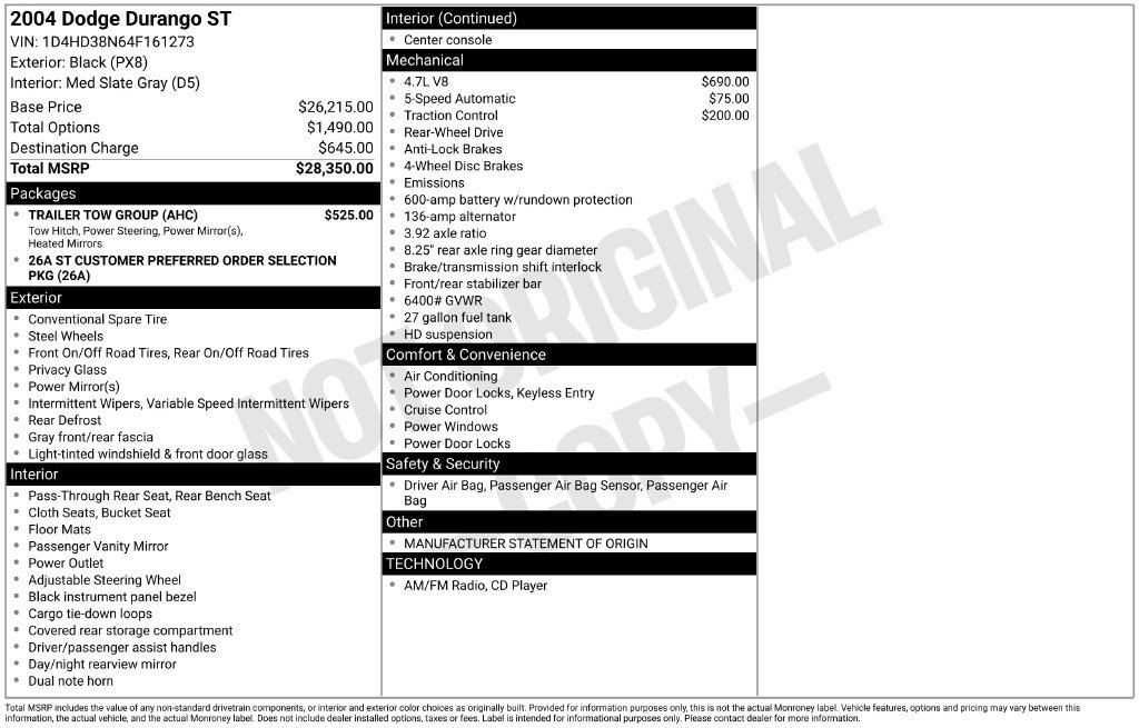 Used 2004 Dodge Durango ST w/ Trailer Tow Group RWD image 1