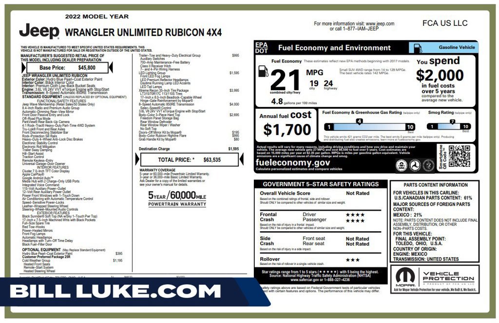 Used 2022 Jeep Wrangler Unlimited Rubicon w/ Xtreme Recon 35" Tire Package AWD/4WD image 1