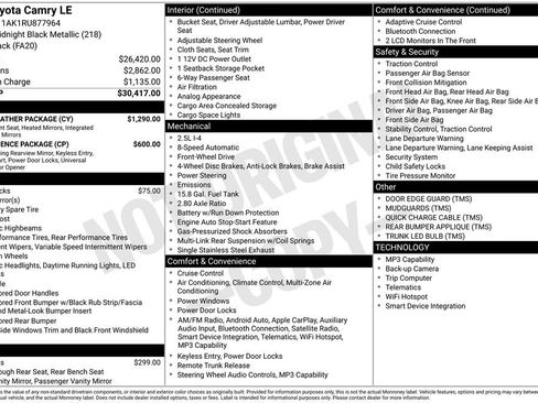 Used 2024 Toyota Camry LE w/ Cold Weather Package FWD image 23