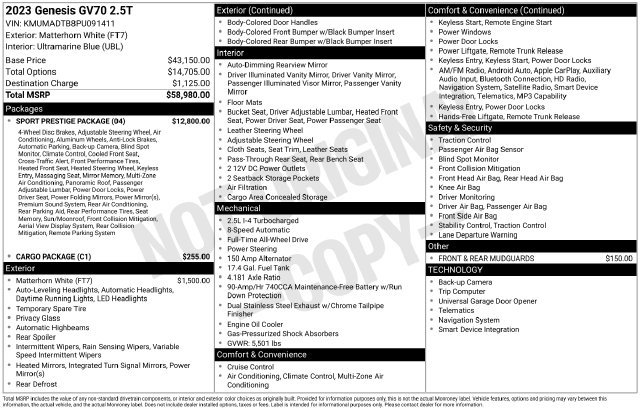 Used 2023 Genesis GV70 2.5T w/ Sport Prestige Package AWD/4WD image 2