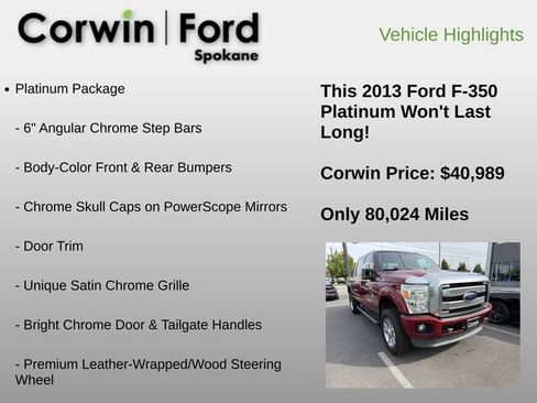 Used 2013 Ford F350 Platinum w/ FX4 Off Road Pkg AWD/4WD image 6