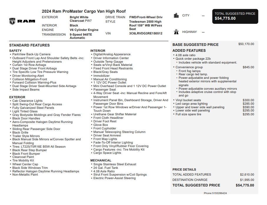 Used 2024 RAM ProMaster 2500 w/ Convenience Group FWD image 3