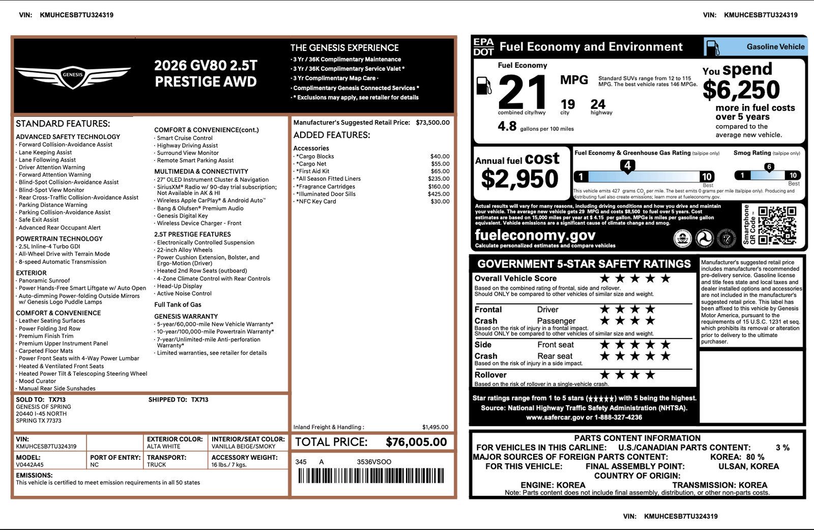 Certified 2026 Genesis GV80 2.5T Prestige AWD/4WD image 3