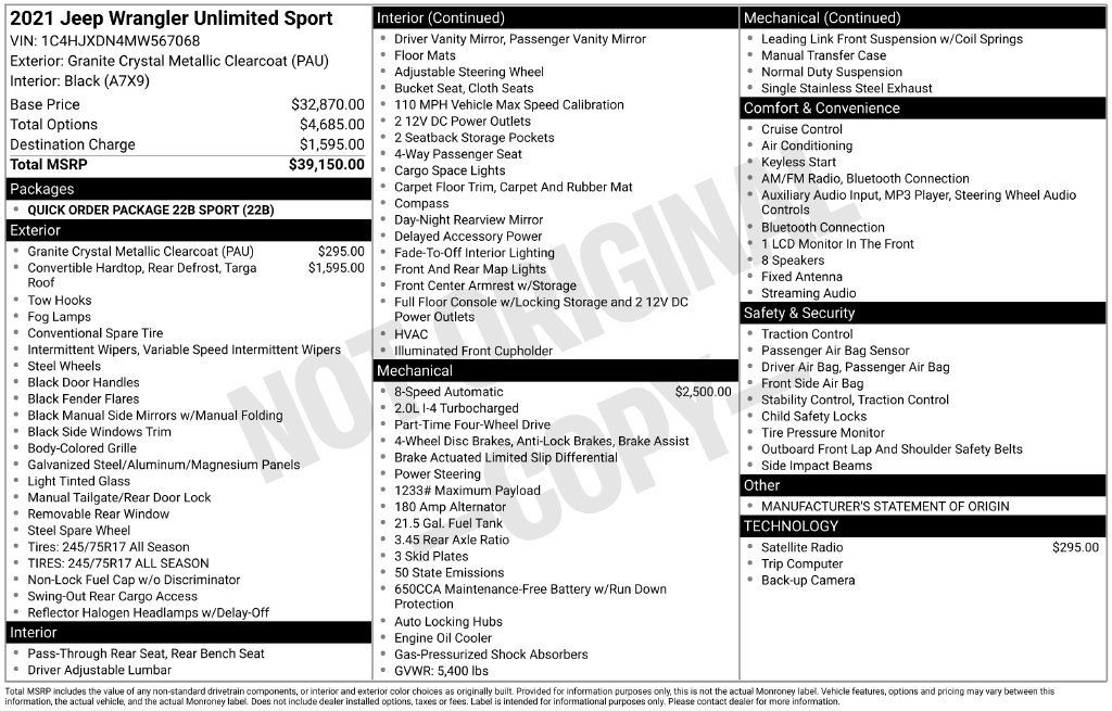Used 2021 Jeep Wrangler Unlimited Sport AWD/4WD image 22