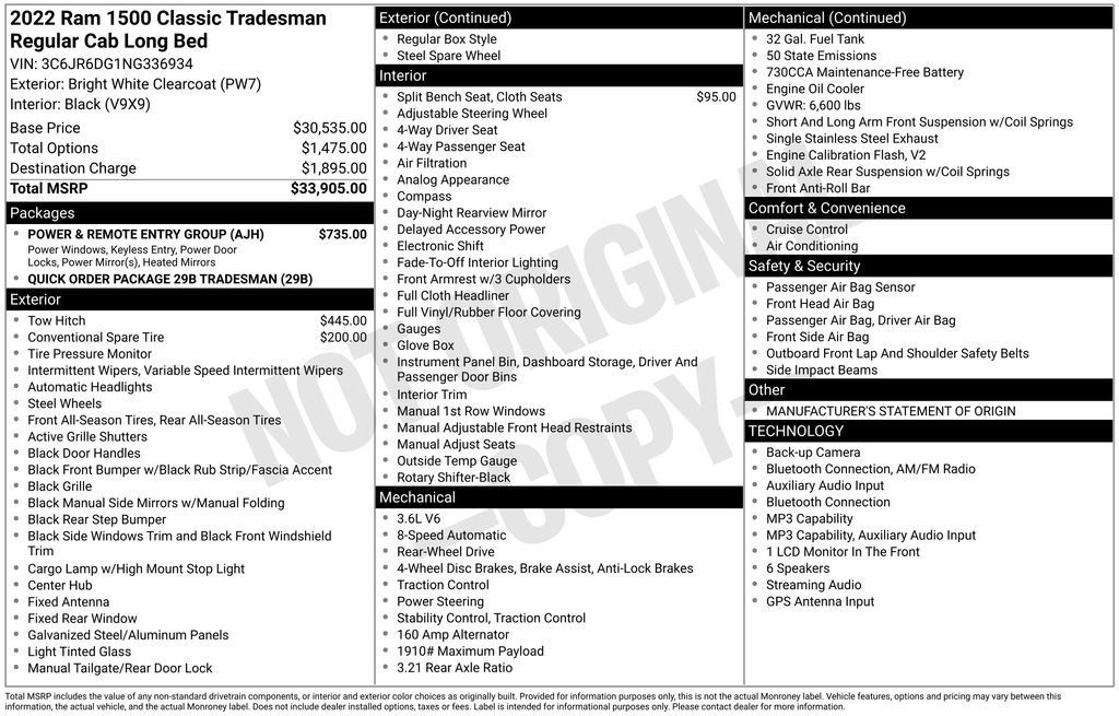 Used 2022 RAM 1500 Tradesman w/ Power & Remote Entry Group RWD image 6