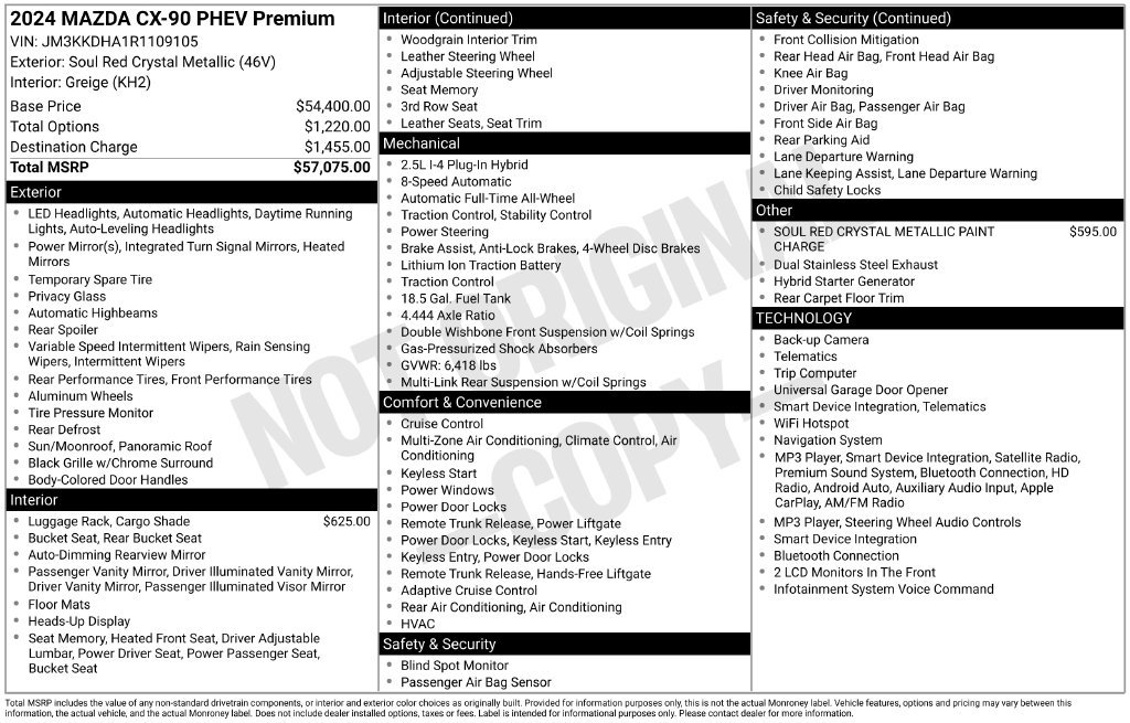 Certified 2024 MAZDA CX-90 Plug-In Hybrid w/ Premium Pkg AWD/4WD image 3