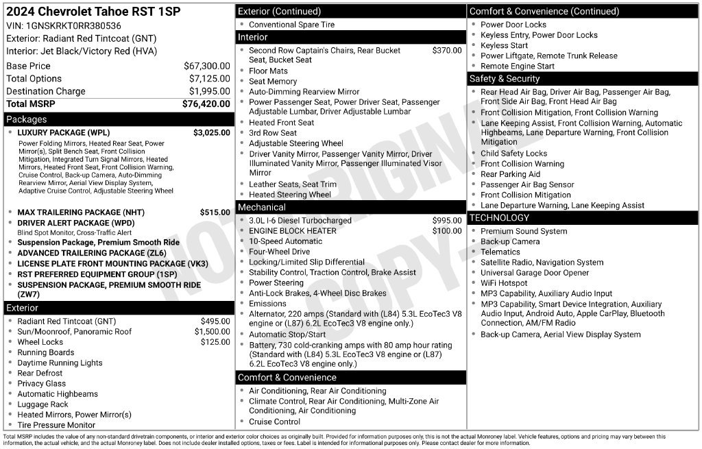 Used 2024 Chevrolet Tahoe RST w/ Luxury Package AWD/4WD image 39