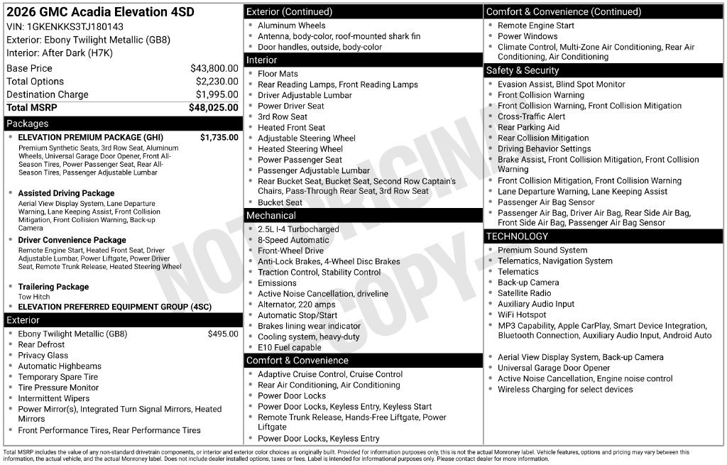 Used 2026 GMC Acadia Elevation w/ Elevation Premium Package FWD image 22