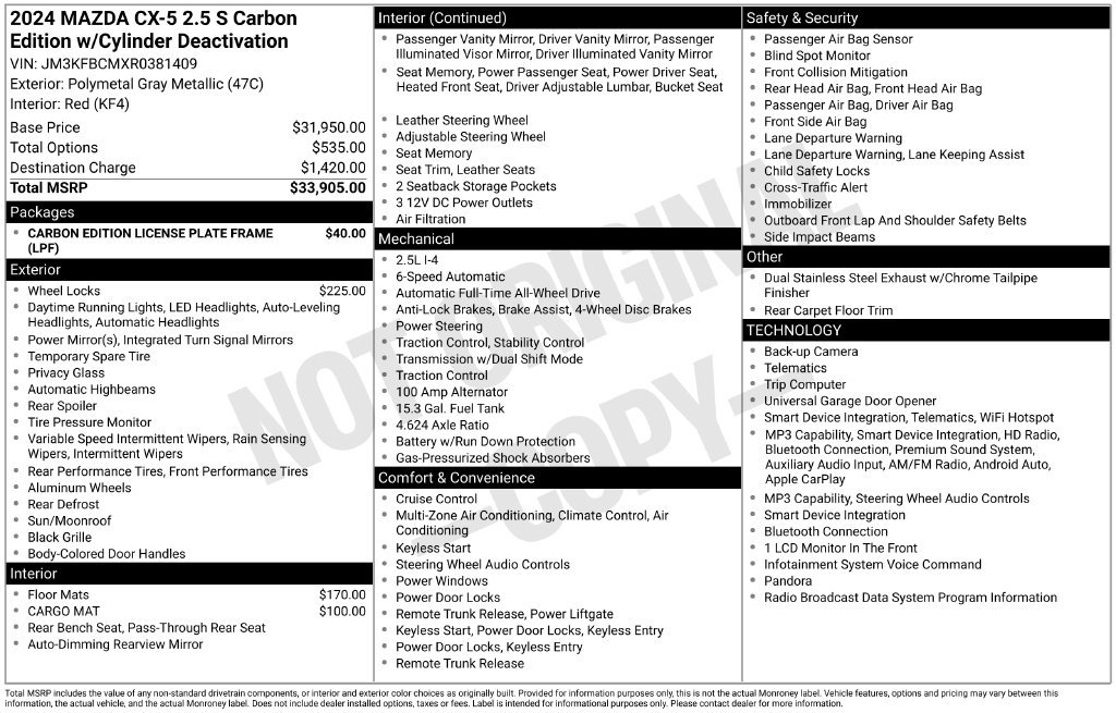 Certified 2024 MAZDA CX-5 Carbon Edition AWD/4WD image 9