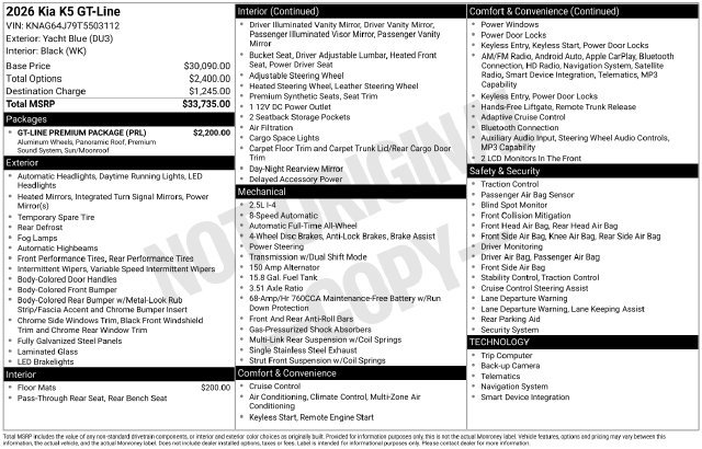 New 2026 Kia K5 GT-Line w/ GT-Line Premium Package AWD/4WD image 20
