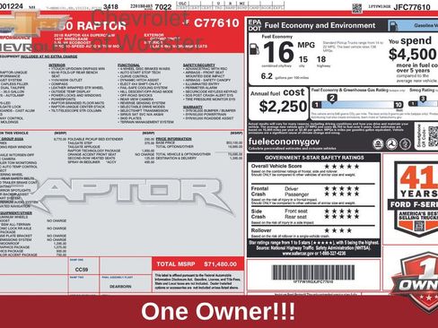 Used 2018 Ford F150 Raptor w/ Equipment Group 802A Luxury AWD/4WD image 1