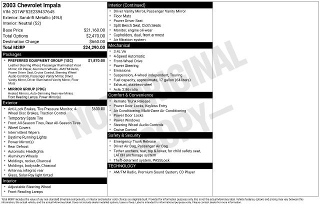 Used 2003 Chevrolet Impala w/ Preferred Equipment Group FWD image 2