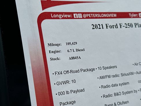 Used 2021 Ford F250 Platinum w/ FX4 Off-Road Package AWD/4WD image 28