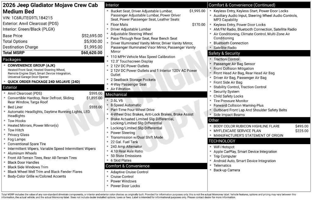 New 2026 Jeep Gladiator Mojave AWD/4WD image 9