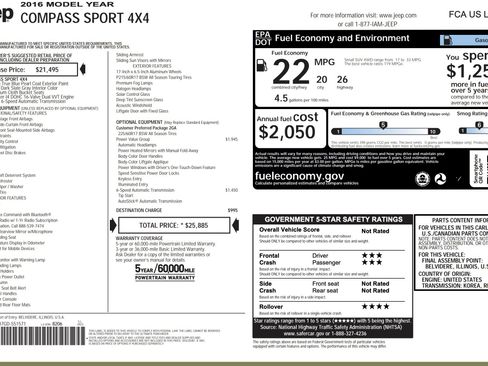 Used 2016 Jeep Compass Sport w/ Power Value Group image 2