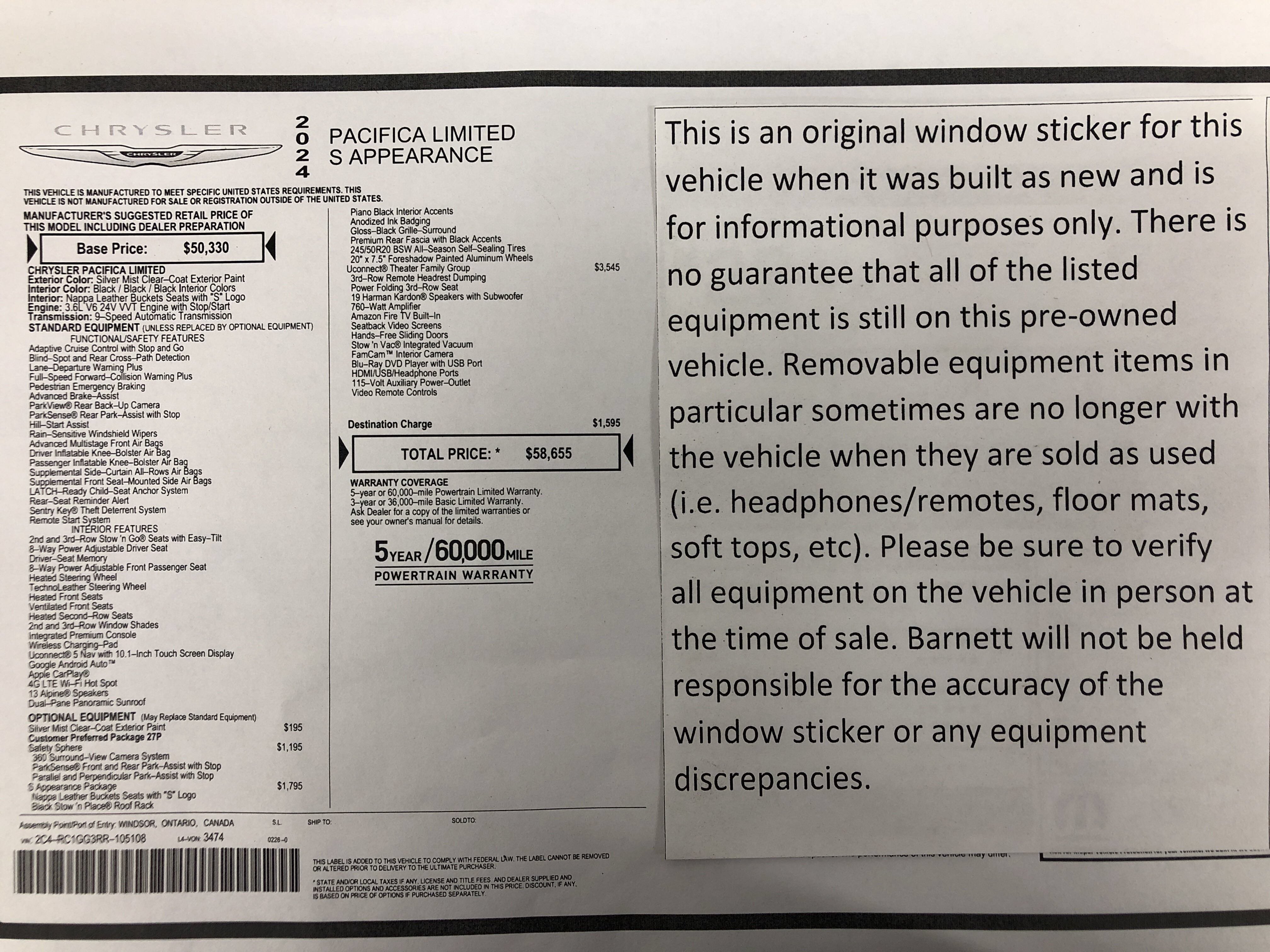 Used 2024 Chrysler Pacifica Limited w/ Uconnect Theater Family Group FWD image 2