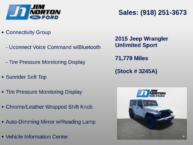 Used 2015 Jeep Wrangler Unlimited Sport w/ Quick Order Package 24S AWD/4WD image 15