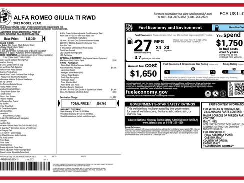 Used 2022 Alfa Romeo Giulia Ti w/ Active Assist Plus Package RWD image 20
