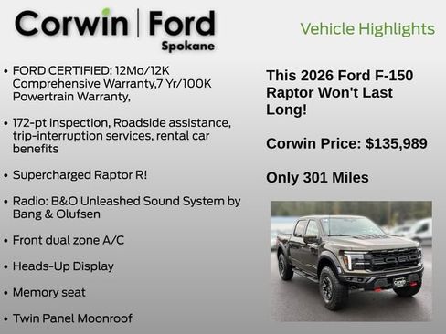 Used 2026 Ford F150 Raptor w/ Equipment Group 803A Raptor R AWD/4WD image 7