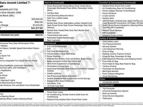 Used 2020 Subaru Ascent Limited w/ Popular Package #2A image 41