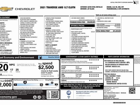 Certified 2021 Chevrolet Traverse LT w/ LPO, Floor Liner Package image 4