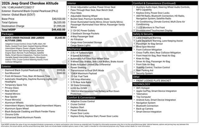 New 2026 Jeep Grand Cherokee Altitude AWD/4WD image 9